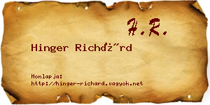 Hinger Richárd névjegykártya